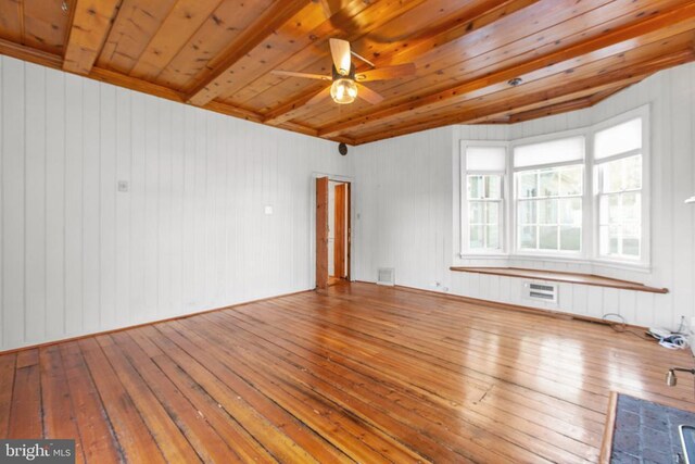 unfurnished living room with visible vents, ceiling fan, and hardwood / wood-style flooring