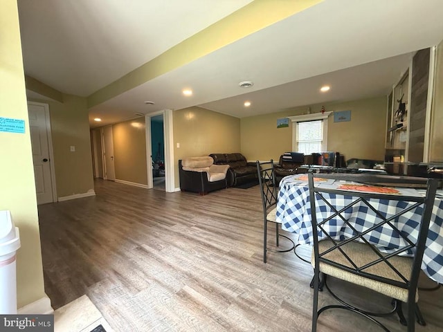  - living room featuring wood finished floors, recessed lighting, and baseboards