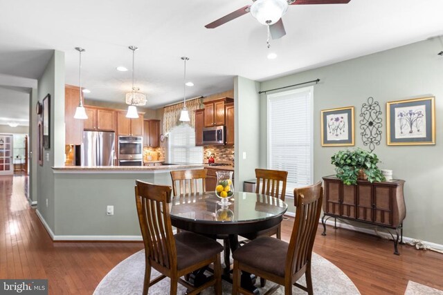 6020 E Greenbrier River Rd E, Fredericksburg, VA 22407 - dining room featuring baseboards, recessed lighting, dark wood finished floors, and ceiling fan