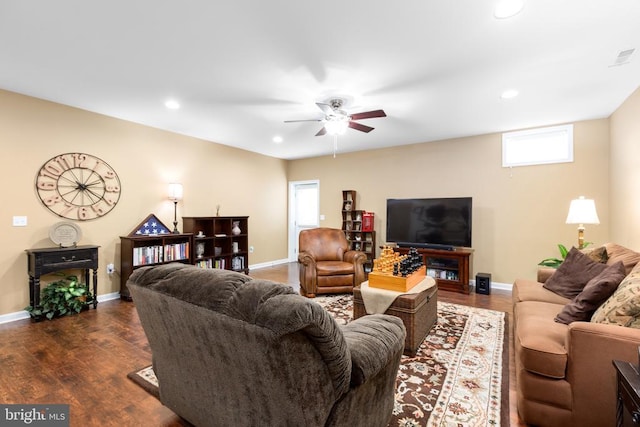 6020 E Greenbrier River Rd E, Fredericksburg, VA 22407 - living area featuring recessed lighting, baseboards, dark wood-style floors, and a ceiling fan