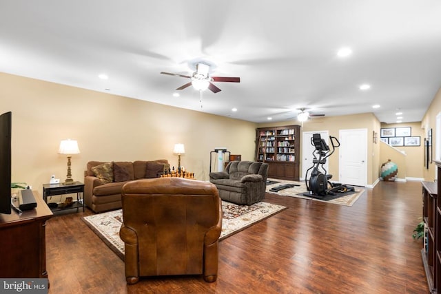 6020 E Greenbrier River Rd E, Fredericksburg, VA 22407 - living area featuring ceiling fan, dark wood-type flooring, recessed lighting, and baseboards
