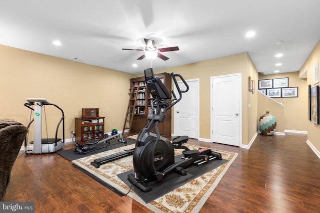 6020 E Greenbrier River Rd E, Fredericksburg, VA 22407 - workout room with wood finished floors, ceiling fan, baseboards, and recessed lighting