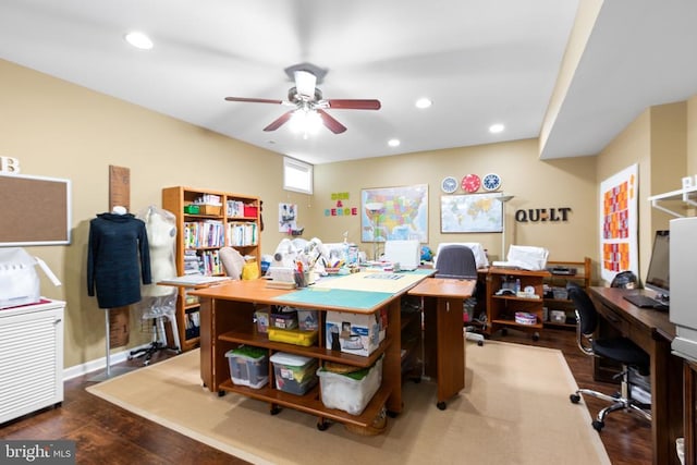 6020 E Greenbrier River Rd E, Fredericksburg, VA 22407 - office space featuring a ceiling fan, dark wood-style floors, recessed lighting, and baseboards