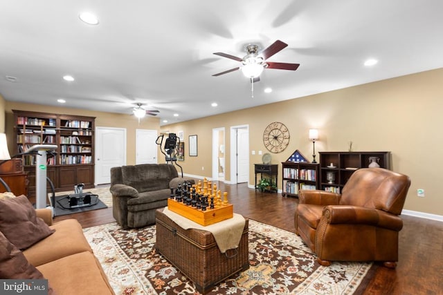 6020 E Greenbrier River Rd E, Fredericksburg, VA 22407 - living room featuring ceiling fan, baseboards, wood finished floors, and recessed lighting
