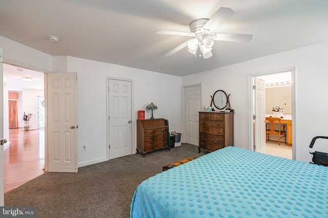 bedroom with carpet flooring and ceiling fan