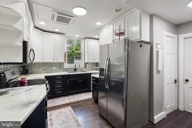 404 N Franklin St, Remington, VA 22734 - kitchen featuring stainless steel appliances, open shelves, dark cabinets, white cabinets, and recessed lighting