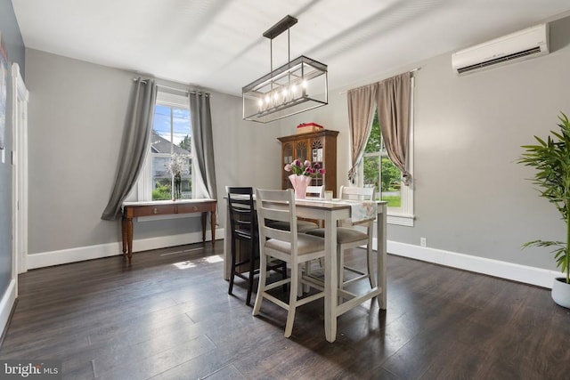 404 N Franklin St, Remington, VA 22734 - dining room featuring a wall mounted AC, dark wood-type flooring, and a chandelier