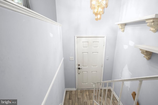 221 Hampton Dr, Spotsylvania, VA 22551 - doorway to outside with wood finished floors and a chandelier