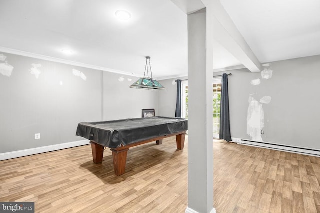 221 Hampton Dr, Spotsylvania, VA 22551 - recreation room featuring a baseboard radiator, wood finished floors, ornamental molding, and billiards table