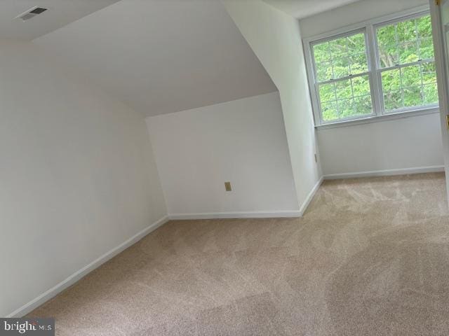 bonus room with light carpet and lofted ceiling