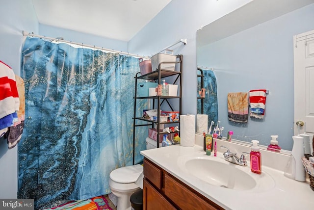  - full bathroom with vanity and curtained shower