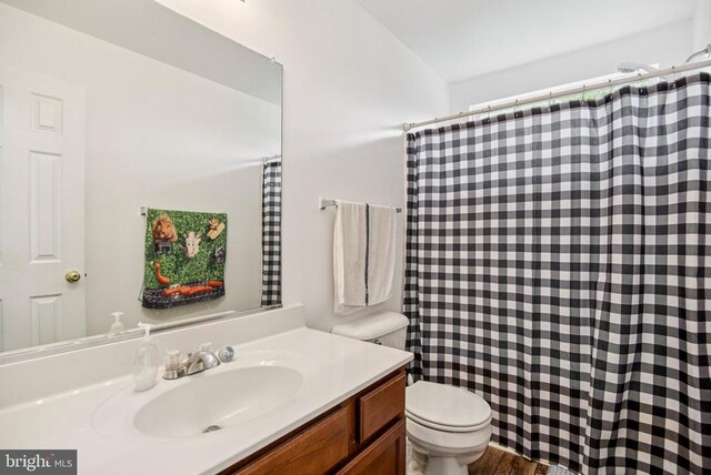  - bathroom featuring vanity and a shower with shower curtain
