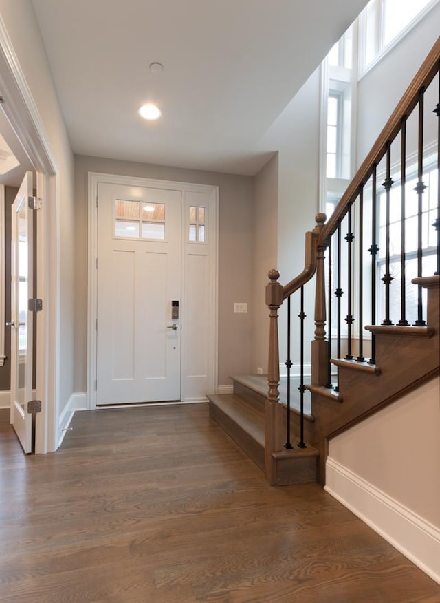 foyer with dark wood-type flooring