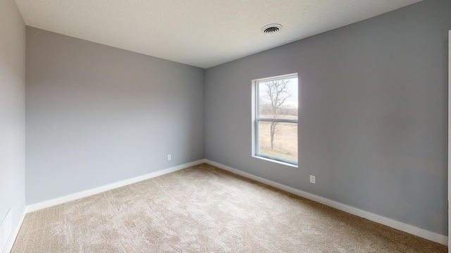 empty room featuring a textured ceiling and light colored carpet