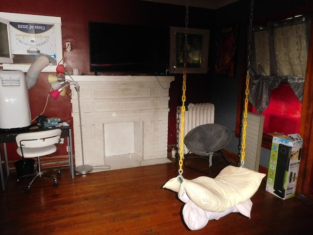 interior space featuring radiator heating unit and dark hardwood / wood-style floors