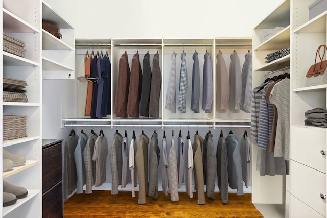 walk in closet featuring dark wood-type flooring