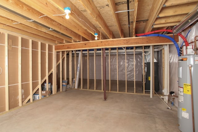 basement featuring electric water heater