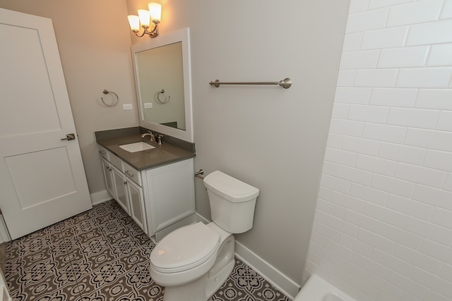 full bathroom with toilet, tile flooring, vanity, and shower / bath combination