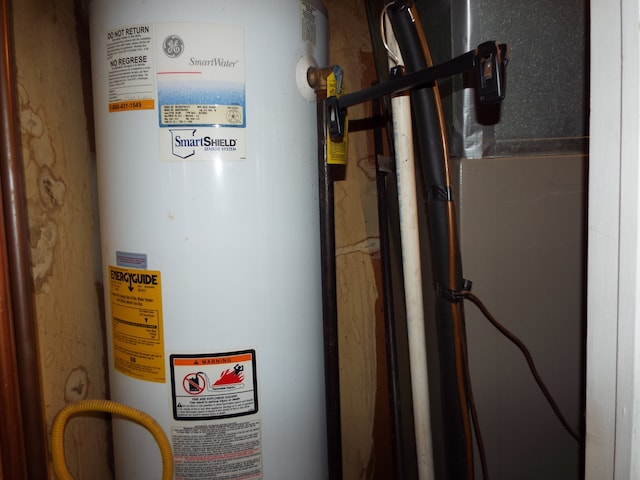 utility room featuring water heater