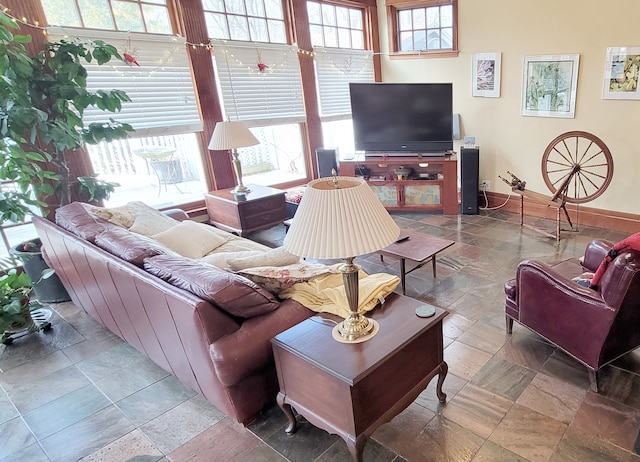 living room with tile floors