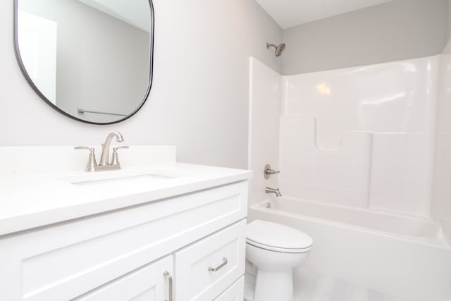 full bathroom featuring large vanity, toilet, tub / shower combination, and tile flooring