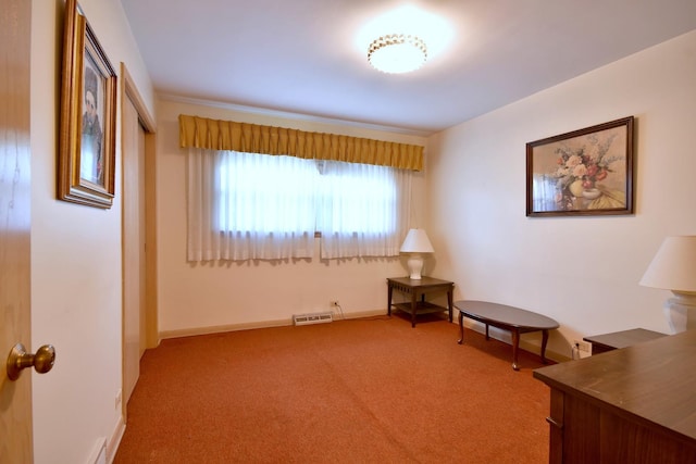 living area with carpet and baseboards