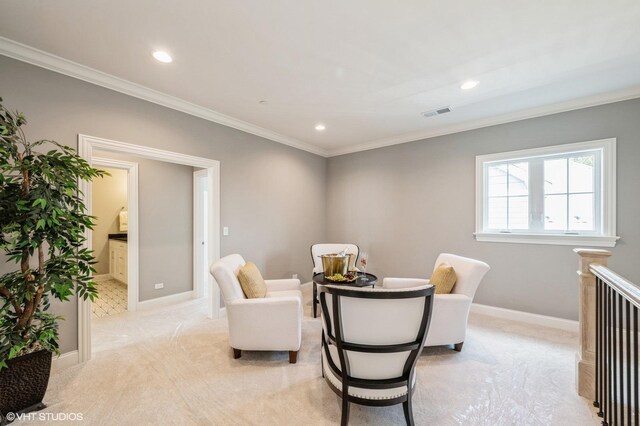 1062 Livingston Ave, Highland Park, IL 60035 - sitting room with crown molding, recessed lighting, and light colored carpet