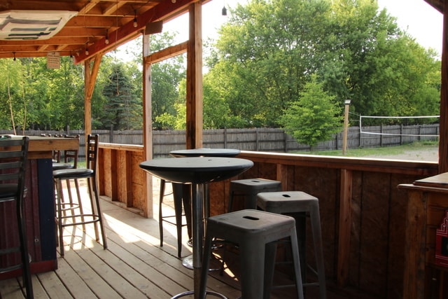 deck with an outdoor bar