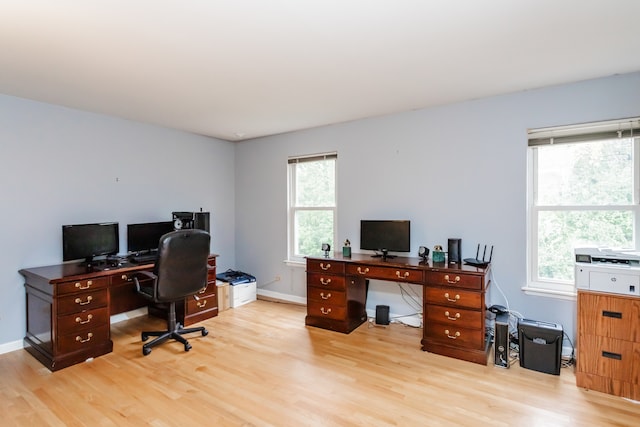 office area featuring light hardwood / wood-style flooring and plenty of natural light