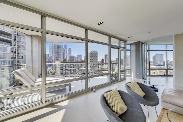 510 W Erie St Unit 1801, Chicago, IL 60654 - tiled living room with a skyline view and a wall of windows
