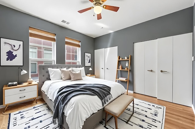 3811 S Langley Ave Unit 301, Chicago, IL 60653 - bedroom with two closets, light wood-type flooring, and ceiling fan