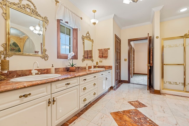 bathroom featuring vanity and ornamental molding