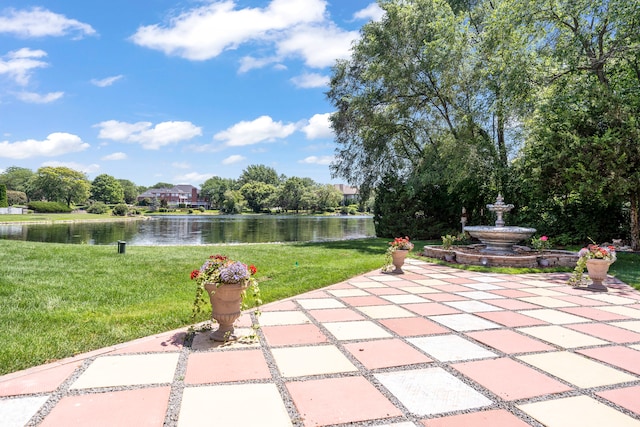 view of patio / terrace featuring a water view