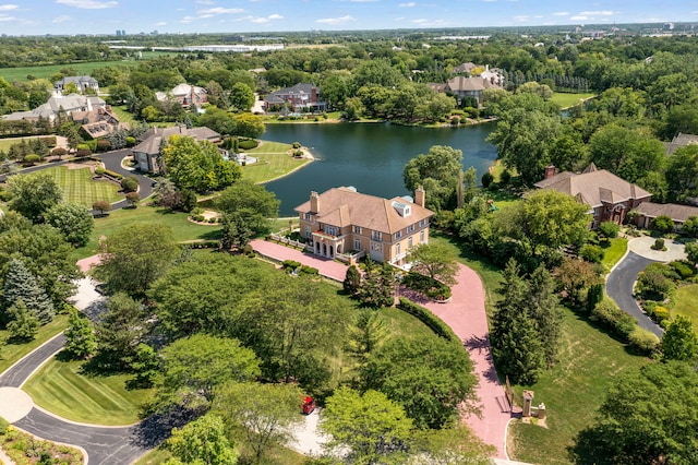 aerial view with a water view