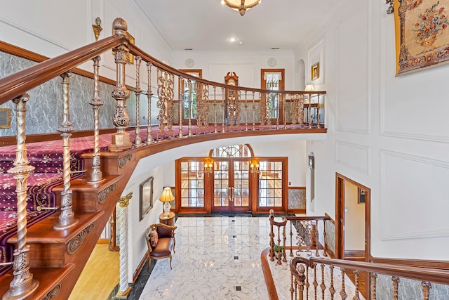 interior space featuring wood-type flooring and ornamental molding