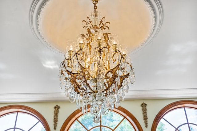 interior details with a chandelier