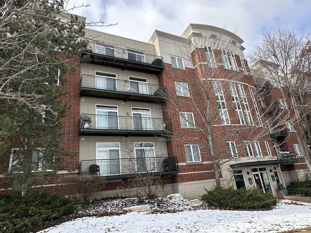 view of snow covered building