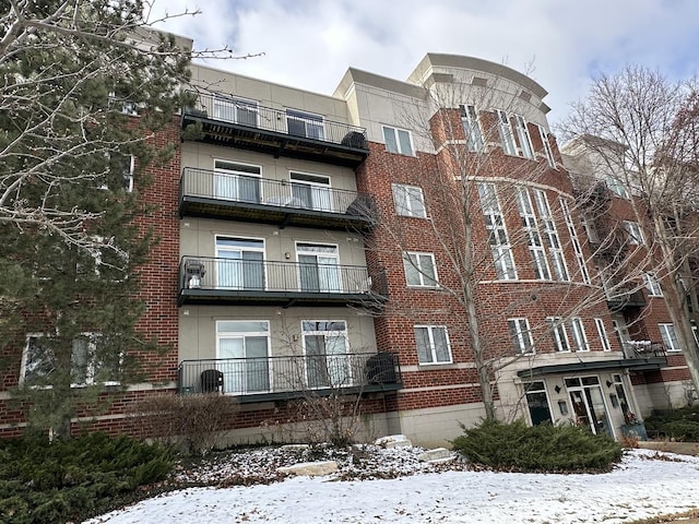 view of snow covered building