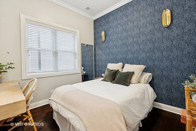 2732 N Seminary Ave Unit 3, Chicago, IL 60614 - bedroom featuring wood finished floors, baseboards, ornamental molding, and wallpapered walls