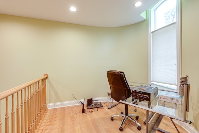 office area with light wood-type flooring