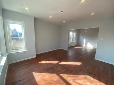 empty room with dark hardwood / wood-style floors and a healthy amount of sunlight