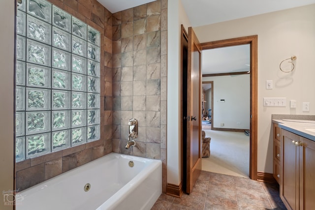 bathroom with tile flooring and vanity