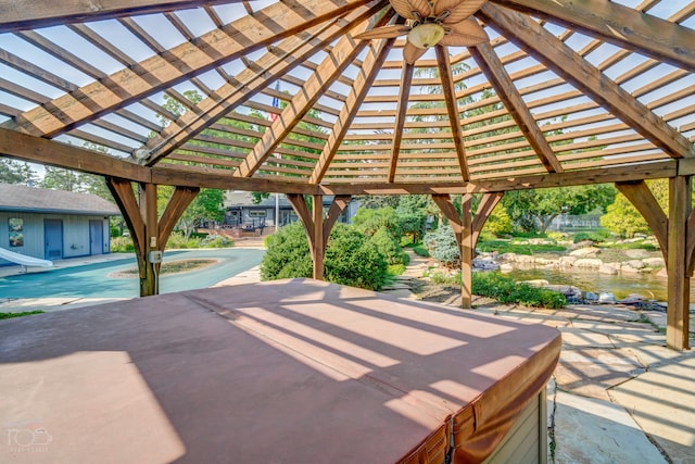 view of terrace featuring a pergola