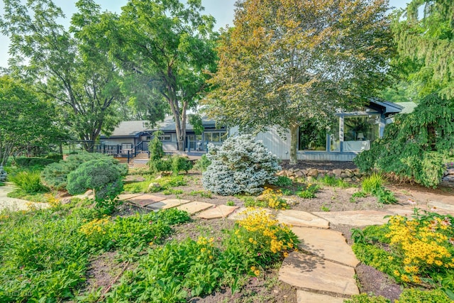 view of yard with a wooden deck