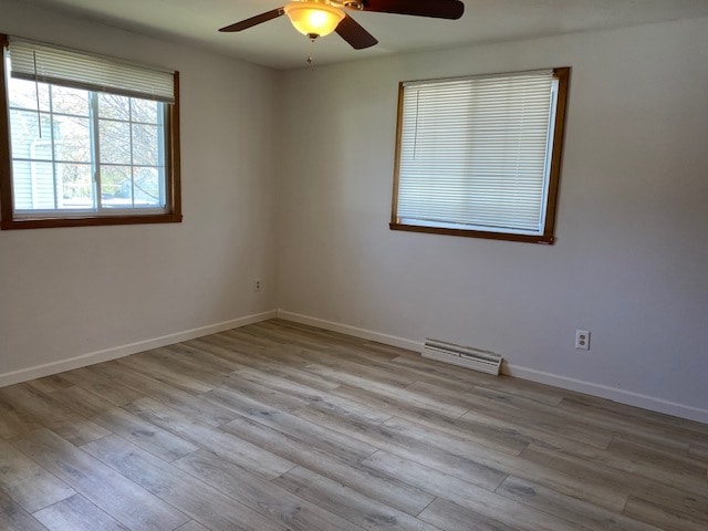 unfurnished room featuring light hardwood / wood-style floors and ceiling fan