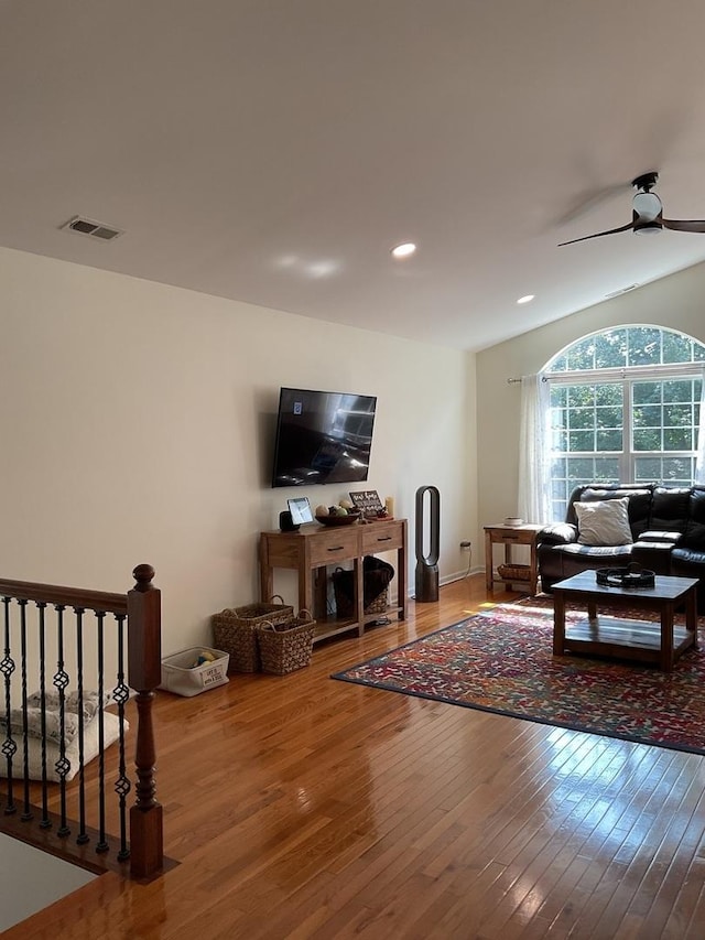 5203 Glenbrook Trl, Mchenry, IL 60050 - living area featuring wood-type flooring, ceiling fan, and recessed lighting