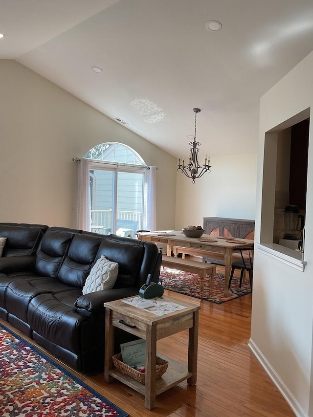 5203 Glenbrook Trl, Mchenry, IL 60050 - living area with wood finished floors, recessed lighting, a chandelier, and vaulted ceiling