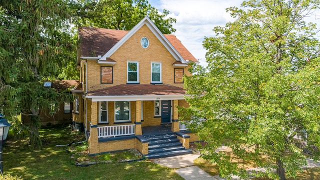 view of front of property featuring a porch and a front lawn