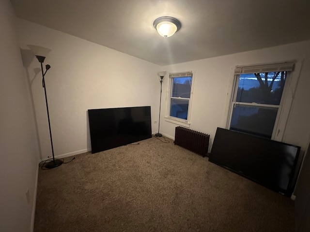 interior space featuring carpet flooring and radiator heating unit