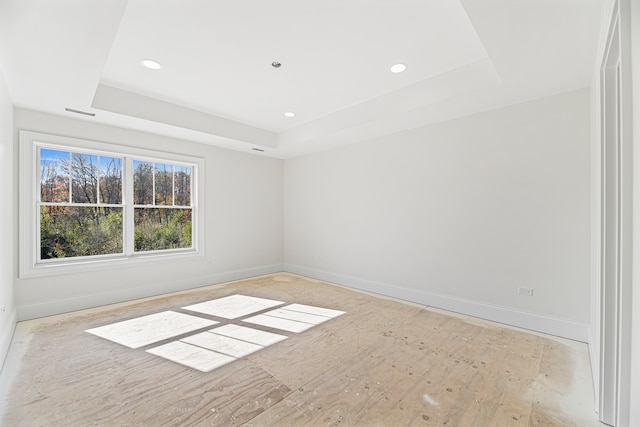 unfurnished room with a raised ceiling